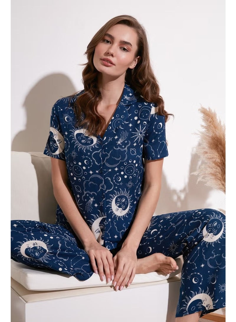 Lela Comfortable Cut Wide Leg Mono Collar Short Sleeve Pajama Set Women's Pajama Set 6110290 - Image 2